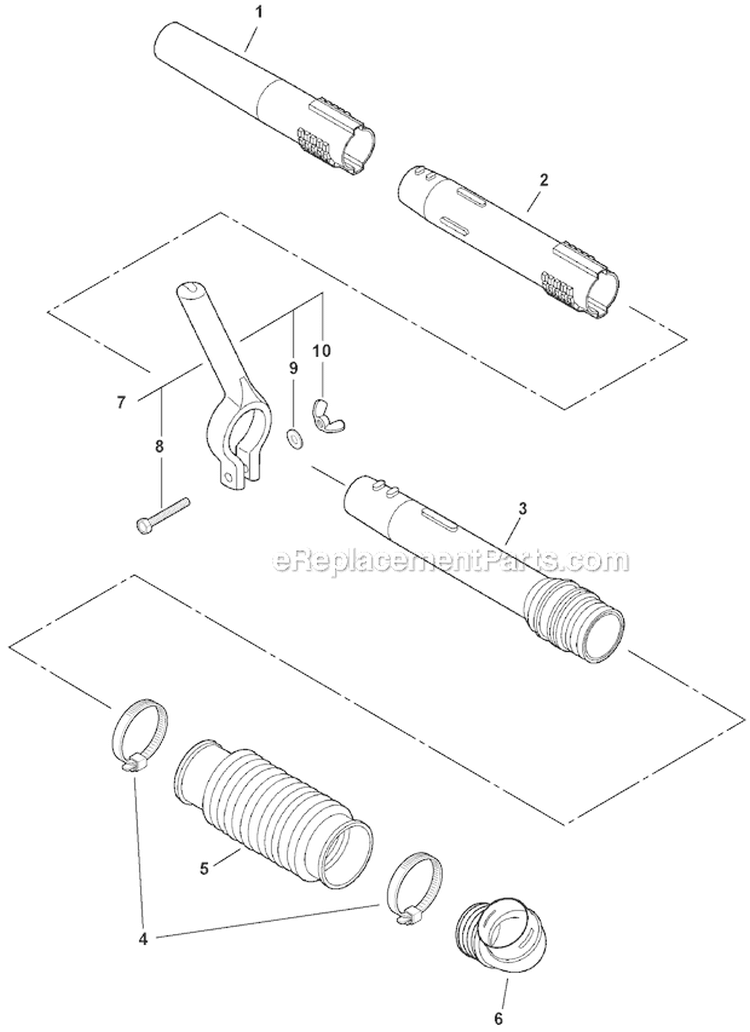 Posi-Loc Blower Tubes Diagram and Parts List for PB-265LN P35411001001-P35411999999 Echo Leaf Blower / Vacuum