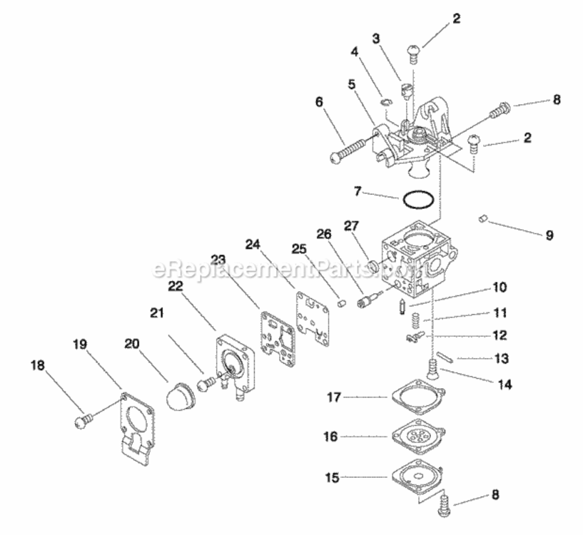 Carburetor Diagram and Parts List for PB-265LN P38426001001 - P38426999999 Echo Leaf Blower / Vacuum
