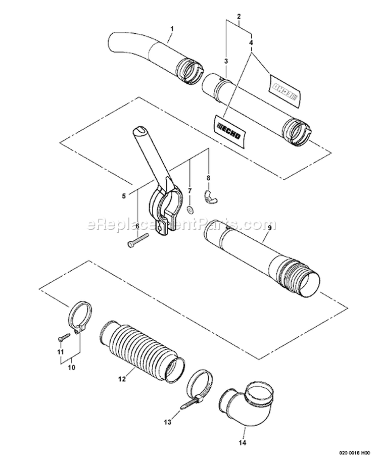 Page B Diagram and Parts List for PB-411 09001001-09999999 Echo Leaf Blower / Vacuum
