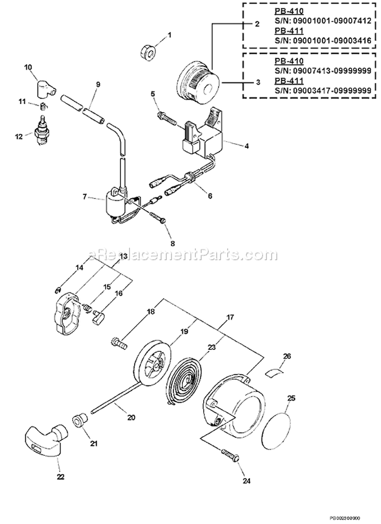 Page H Diagram and Parts List for PB-411 09001001-09999999 Echo Leaf Blower / Vacuum