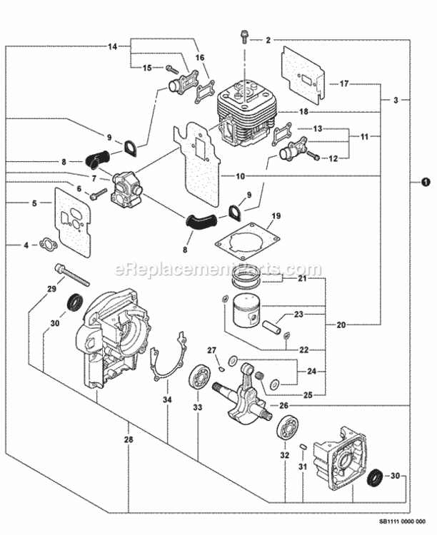 Engine_Short_Block_--_Sb1111 Diagram and Parts List for PB-500H P31312001001 - P31312999999 Echo Leaf Blower / Vacuum