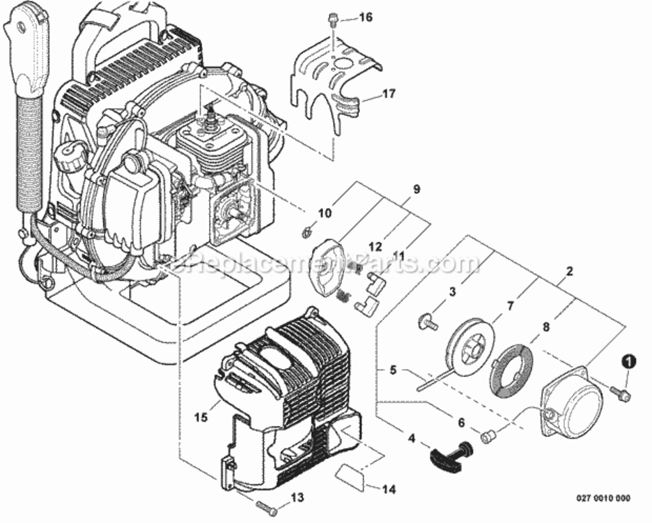 Engine_Cover_Cylinder_Cover_Starter Diagram and Parts List for PB-500H P31513001001 - P31513999999 Echo Leaf Blower / Vacuum