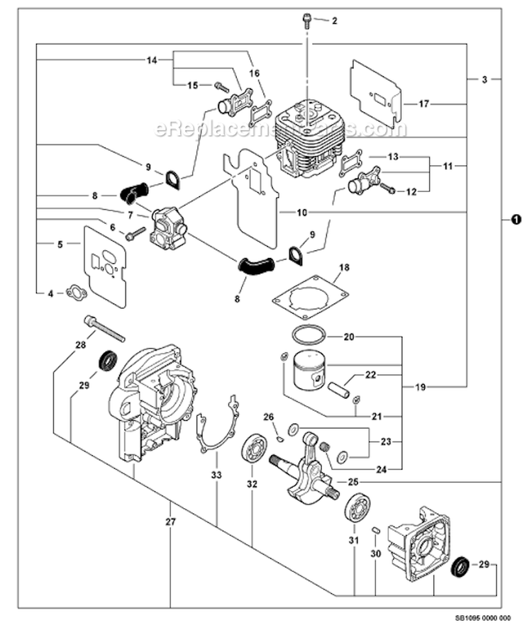 Engine, Short Block Sb1095 S/N: P02011001001 - P02011005794 Diagram and Parts List for PB-500T P02011001001-P02011999999 Echo Leaf Blower / Vacuum