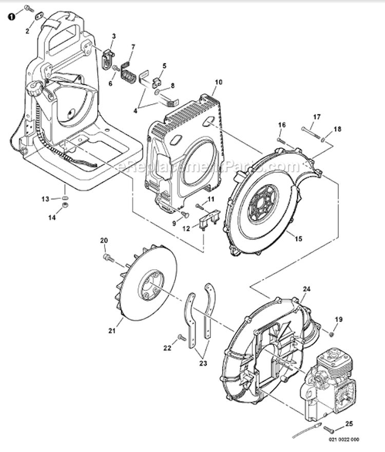 Fan Case And Blower Fan Diagram and Parts List for PB-500T P02011001001-P02011999999 Echo Leaf Blower / Vacuum