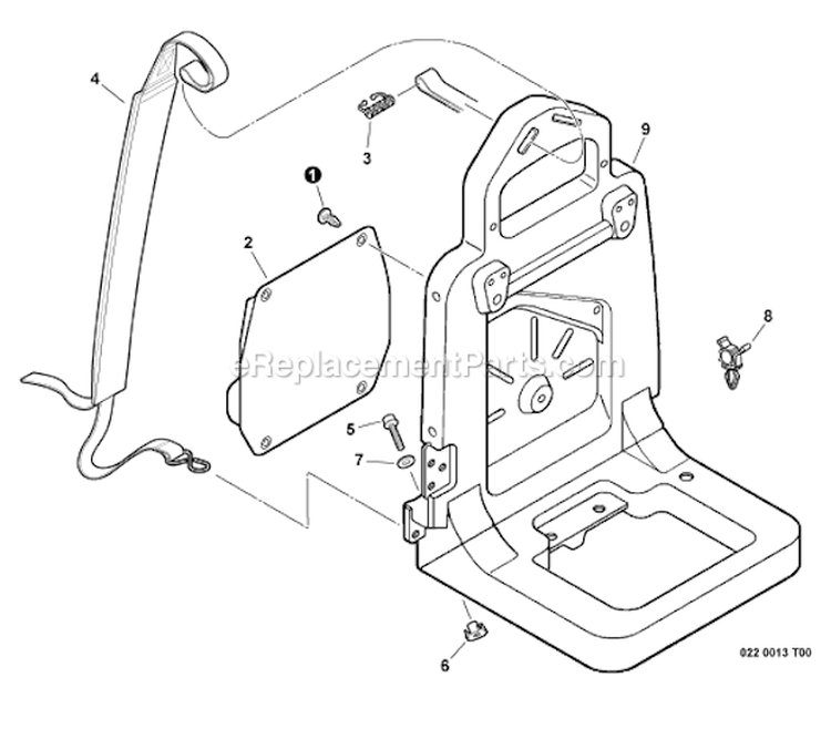 Backpack Frame Diagram and Parts List for PB-500T P02011001001-P02011999999 Echo Leaf Blower / Vacuum