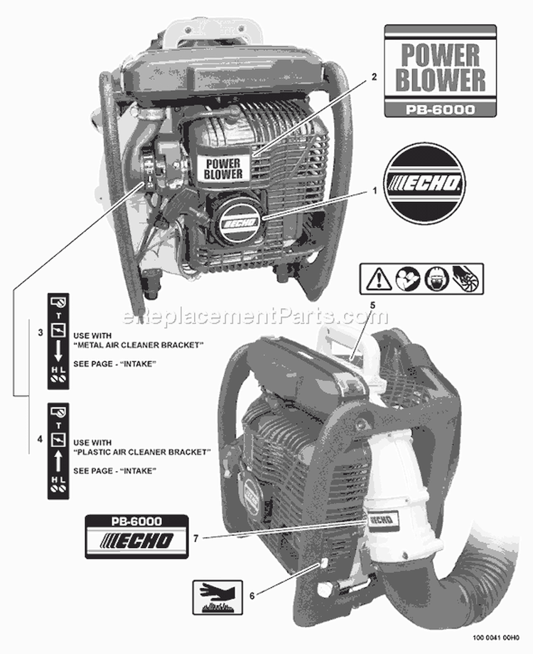 Labels Diagram and Parts List for PB-6000 Type 1 Echo Leaf Blower / Vacuum