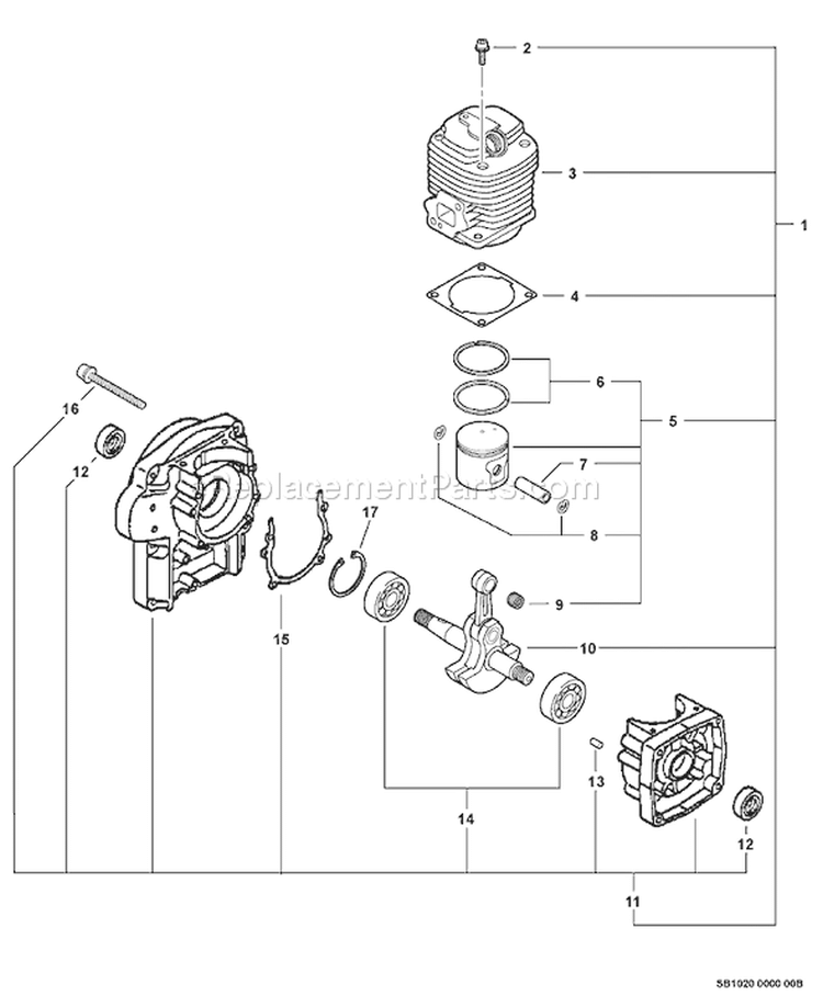 Engine, Short Block - SN 013790-038159 Diagram and Parts List for PB-6000 Type 1 Echo Leaf Blower / Vacuum