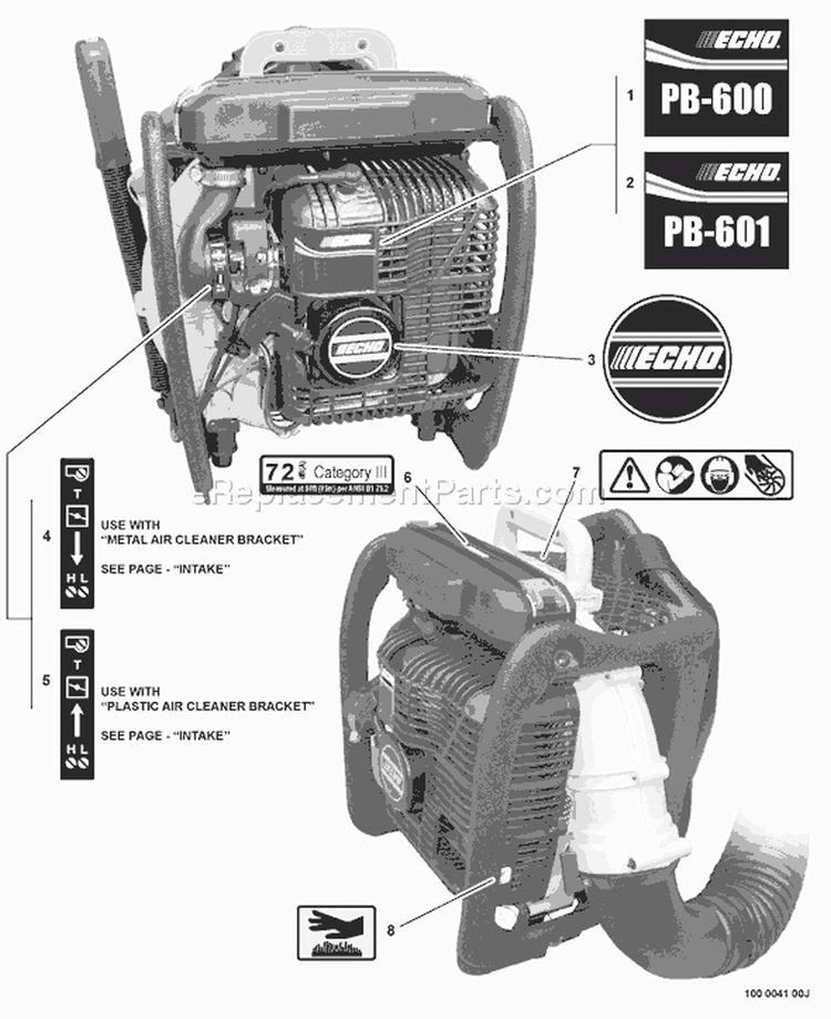 Page K Diagram and Parts List for PB-601 501001-506000 Echo Leaf Blower / Vacuum