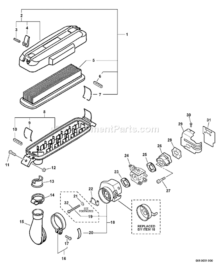 Page K Diagram and Parts List for PB-602 03001001-03999999 Echo Leaf Blower / Vacuum