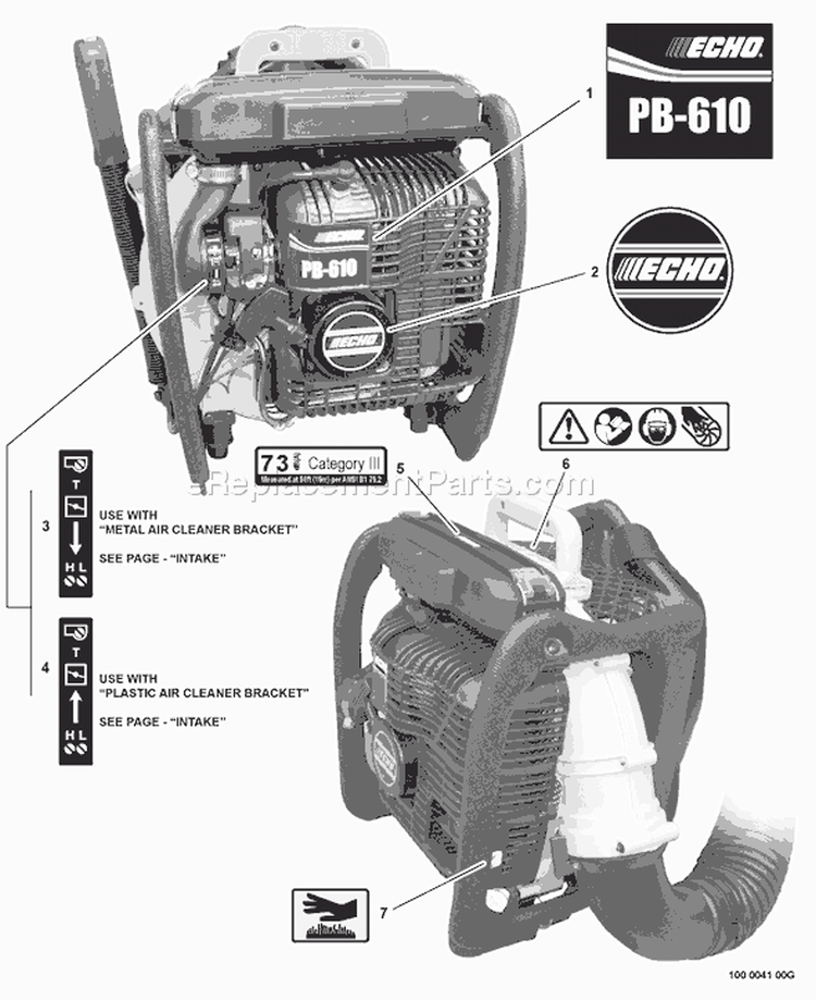 Page M Diagram and Parts List for PB-610 02001001-02999999 Echo Leaf Blower / Vacuum