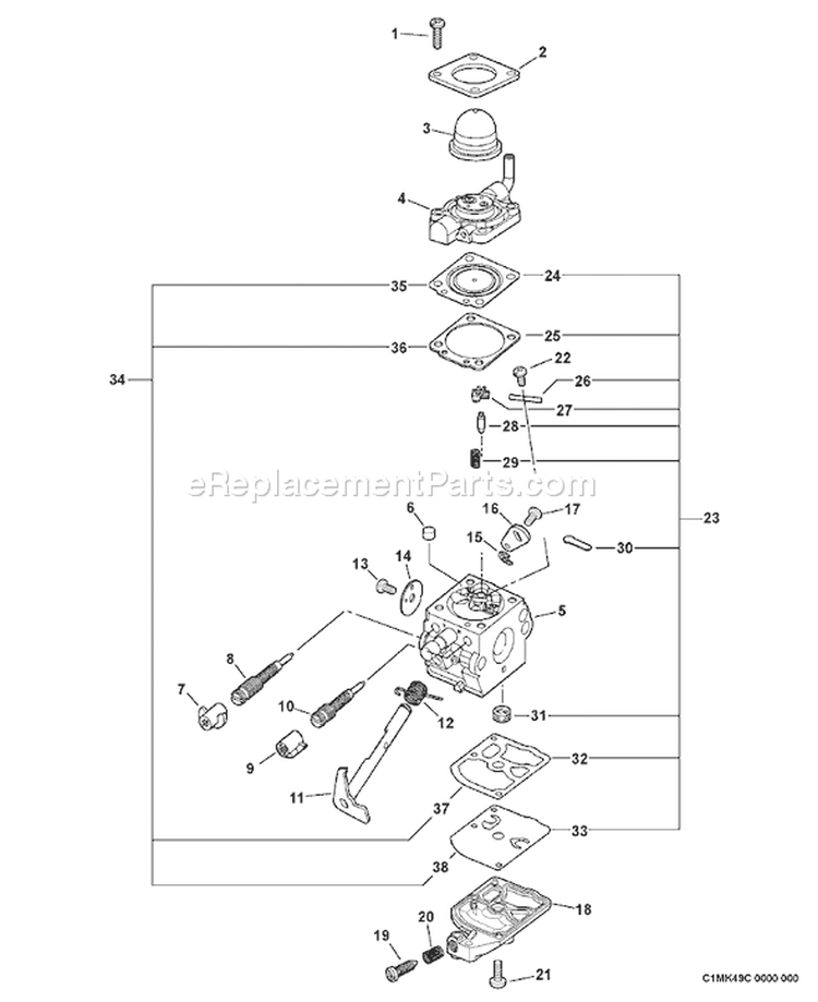Page C Diagram and Parts List for PB-610 02001001-02999999 Echo Leaf Blower / Vacuum