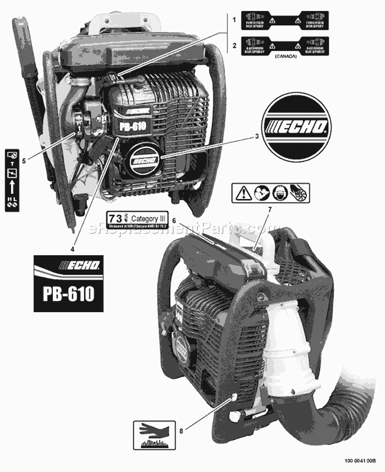 Page K Diagram and Parts List for PB-610 10001001-10999999 Echo Leaf Blower / Vacuum