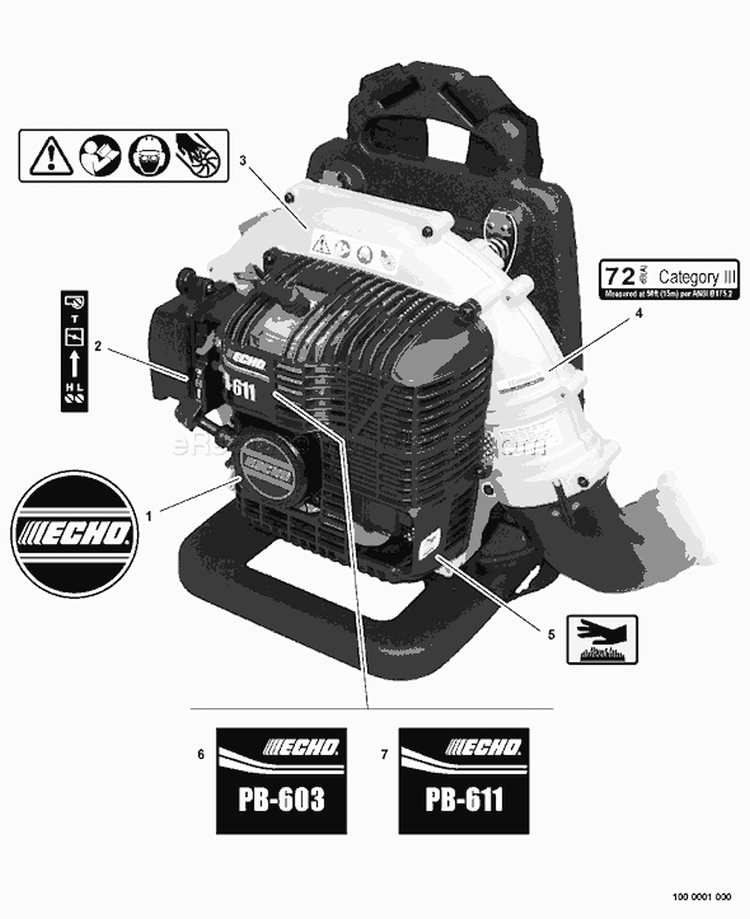 Page L Diagram and Parts List for PB-603 03001001-03999999 Echo Leaf Blower / Vacuum