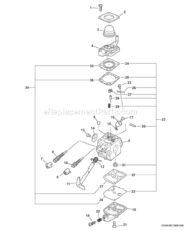 Page C Diagram and Parts List for PB-611 02001001-02999999 Echo Leaf Blower / Vacuum
