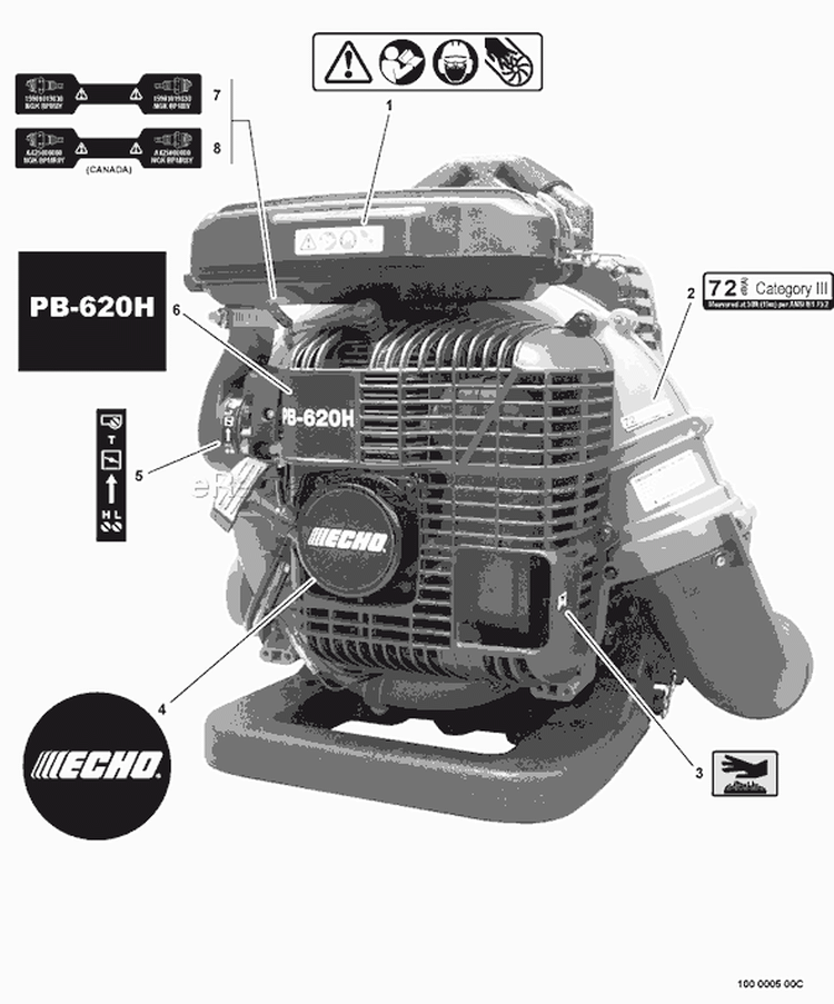 Page K Diagram and Parts List for PB-620H P04611001001-P04611999999 Echo Leaf Blower / Vacuum