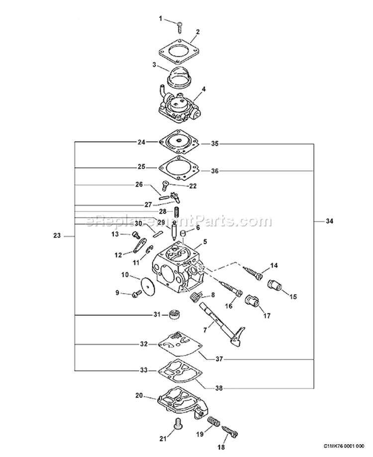 Page C Diagram and Parts List for PB-620 10001001-10999999 Echo Leaf Blower / Vacuum