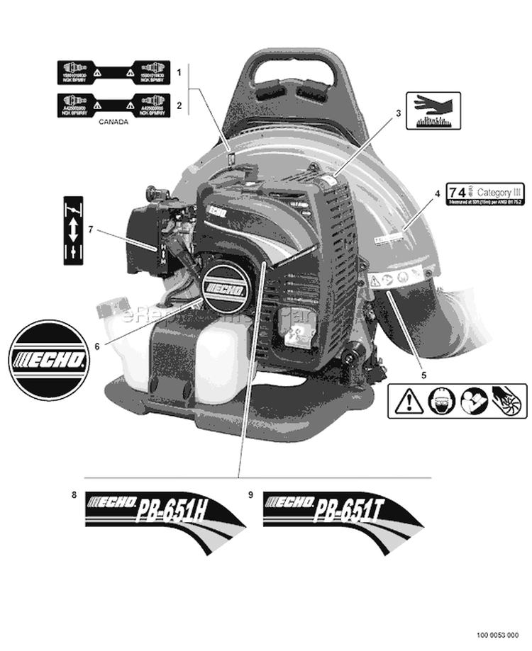 Page J Diagram and Parts List for PB-651H 07001237 - 07999999 Echo Leaf Blower / Vacuum
