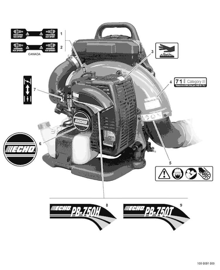 Page I Diagram and Parts List for PB-750T 07001001 - 07001432 Echo Leaf Blower / Vacuum