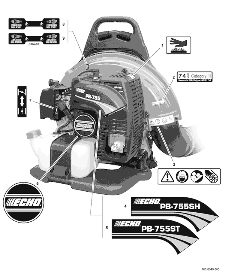 Page H Diagram and Parts List for PB-755ST P04011001001 - P04011999999 Echo Leaf Blower / Vacuum