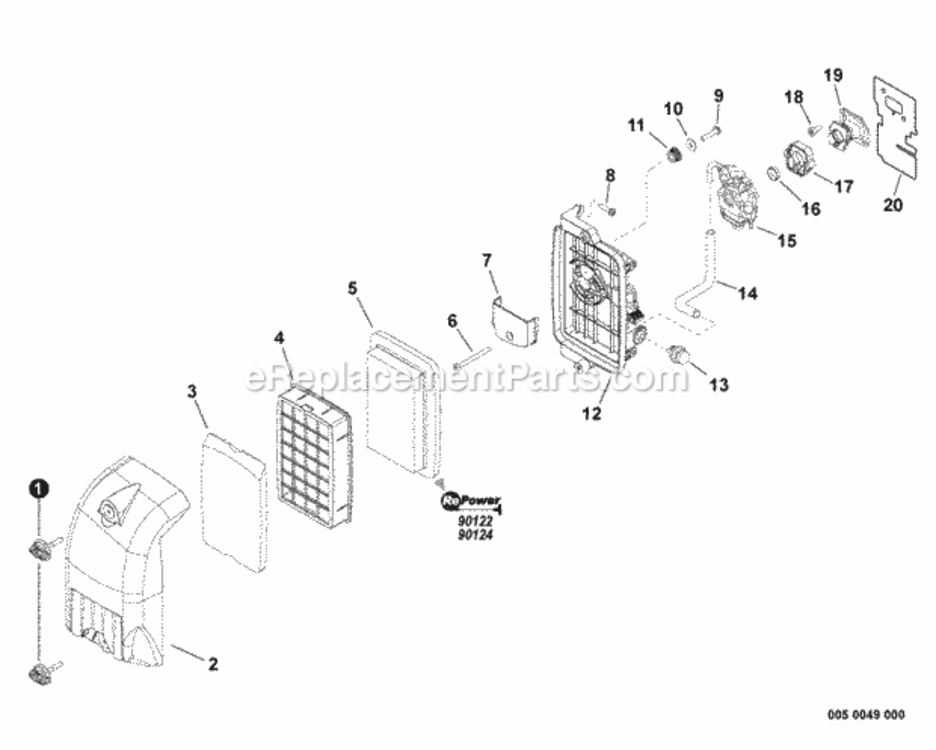 Intake Diagram and Parts List for PB-770H P30613001001 - P30613999999 Echo Leaf Blower / Vacuum