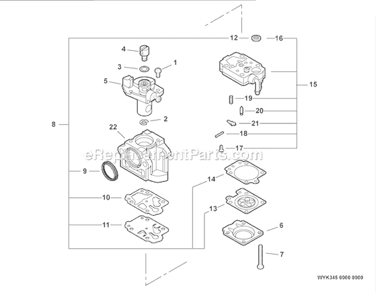 Carburetor - Wyk-345 Diagram and Parts List for PB-770T P05311001001-P05311999999 Echo Leaf Blower / Vacuum