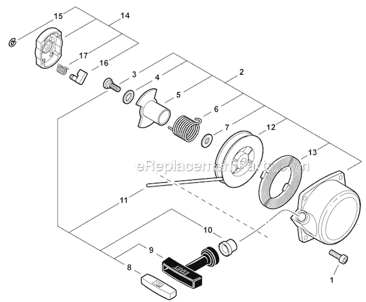 Starter Diagram and Parts List for PB-770T P30713001001-P30713999999 Echo Leaf Blower / Vacuum