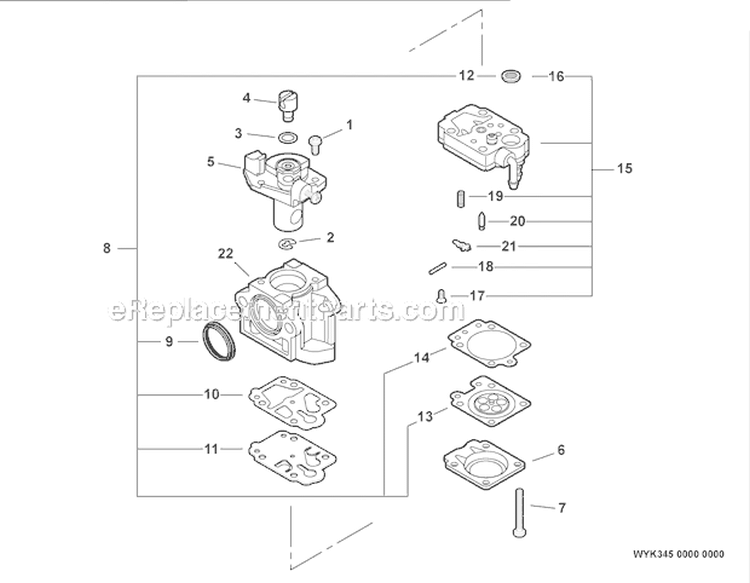 Carburetor - Wyk-345 Diagram and Parts List for PB-770T P30713001001-P30713999999 Echo Leaf Blower / Vacuum