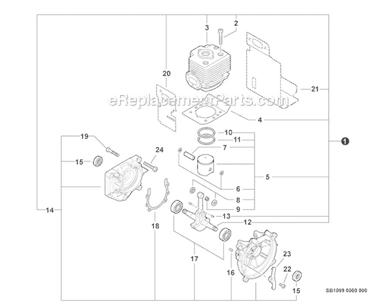 Engine, Short Block - Sb1099 Diagram and Parts List for PB-770T P30713001001-P30713999999 Echo Leaf Blower / Vacuum