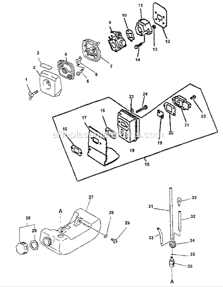 Page F Diagram and Parts List for PE-2000 Type 1E -After S/N 001001 Echo Edger