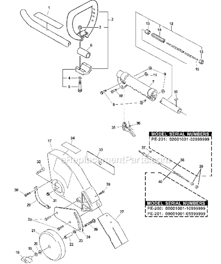 Page F Diagram and Parts List for PE-200 07001001 - 07001032 Echo Edger