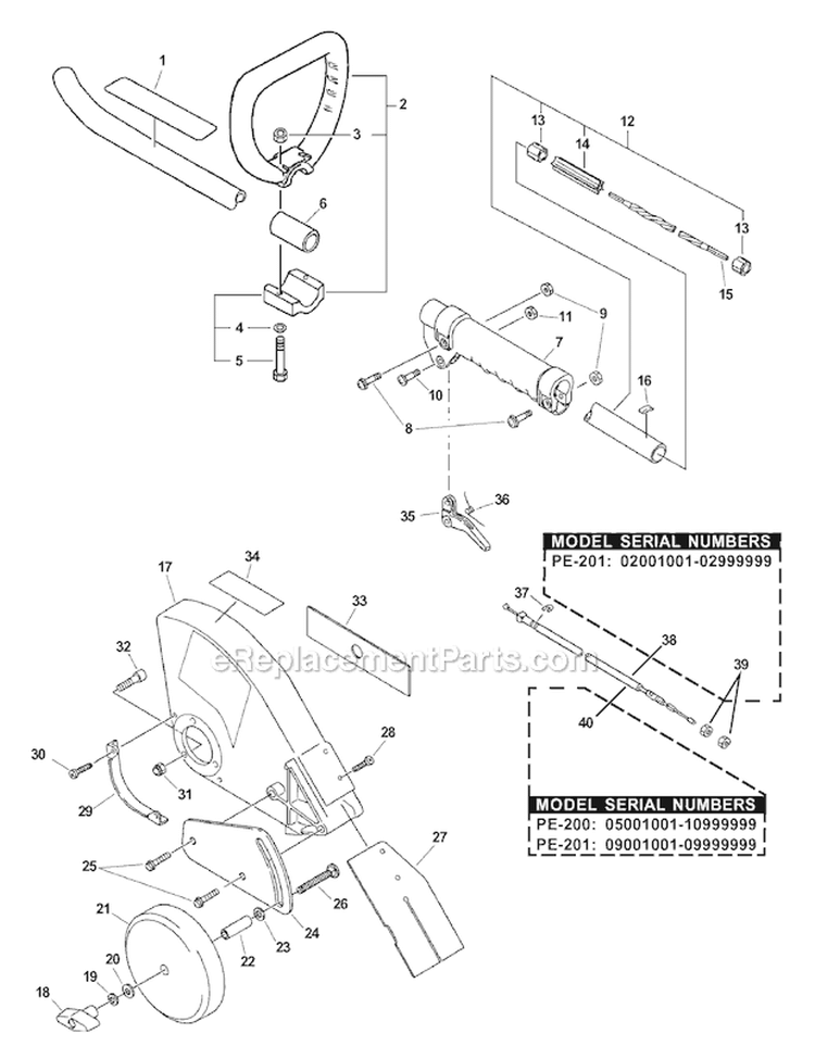 Page F Diagram and Parts List for PE-200 07001033 - 07999999 Echo Edger