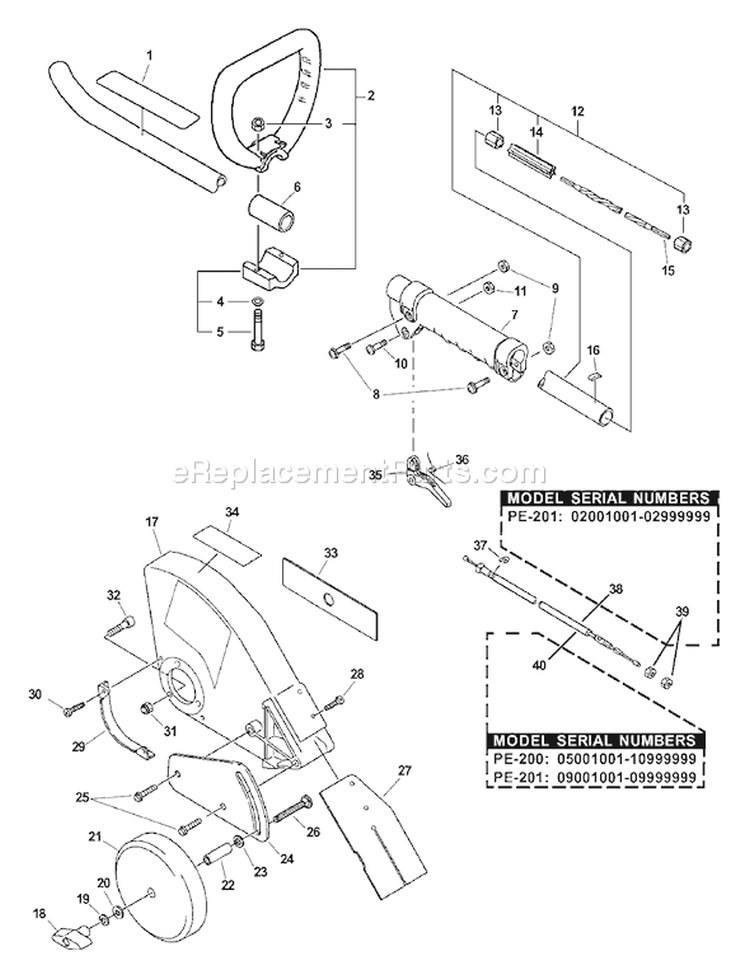 Page E Diagram and Parts List for PE-201 02001001 - 02999999 Echo Edger