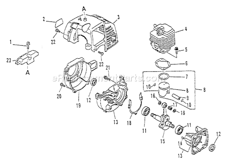Page D Diagram and Parts List for PE-2400 001001-008000 Echo Edger