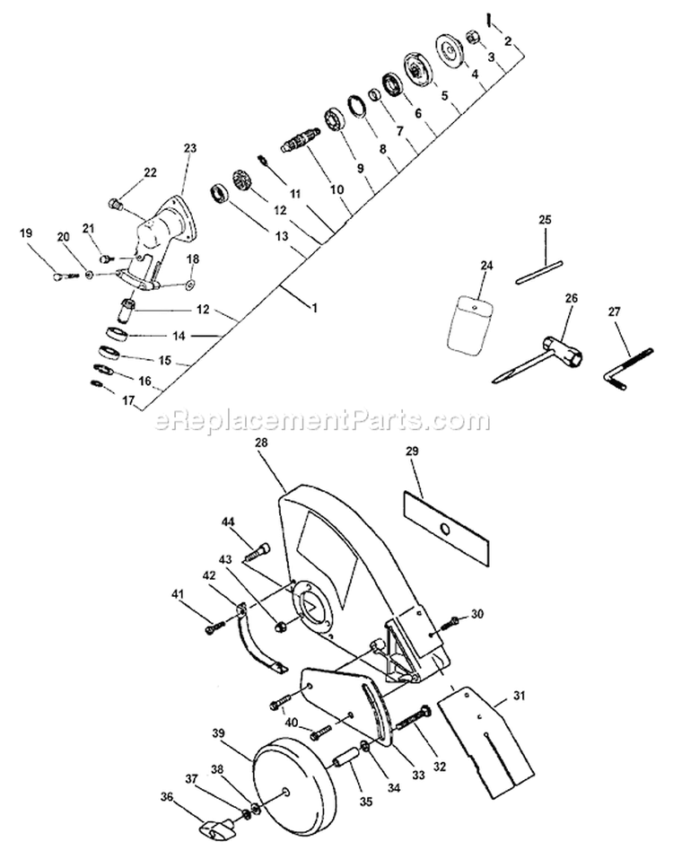 Gearcase, Shield, Tools Diagram and Parts List for PE-2601 After S/N 001001 Echo Edger