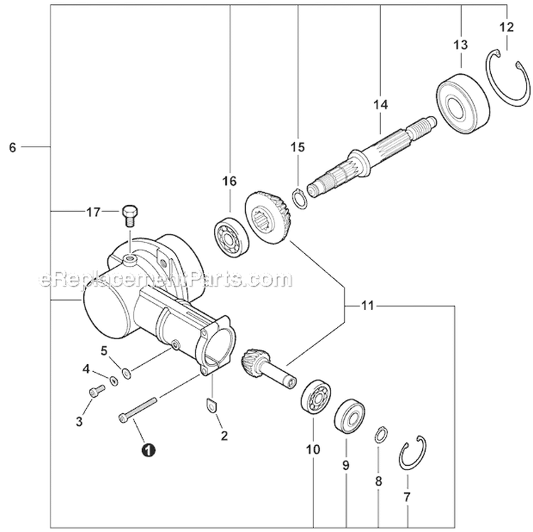 Gear Case Diagram and Parts List for PE-266S T43611001001-T43611999999 Echo Edger