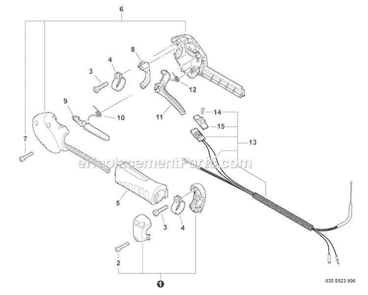 Control Handle, Control Cable Assembly Diagram and Parts List for PE-266S T43611001001-T43611999999 Echo Edger
