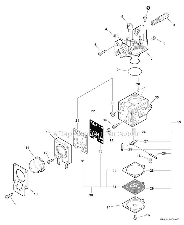 Carburetor - Rb-K84 Diagram and Parts List for PE-266S T43712001001-T43712999999 Echo Edger