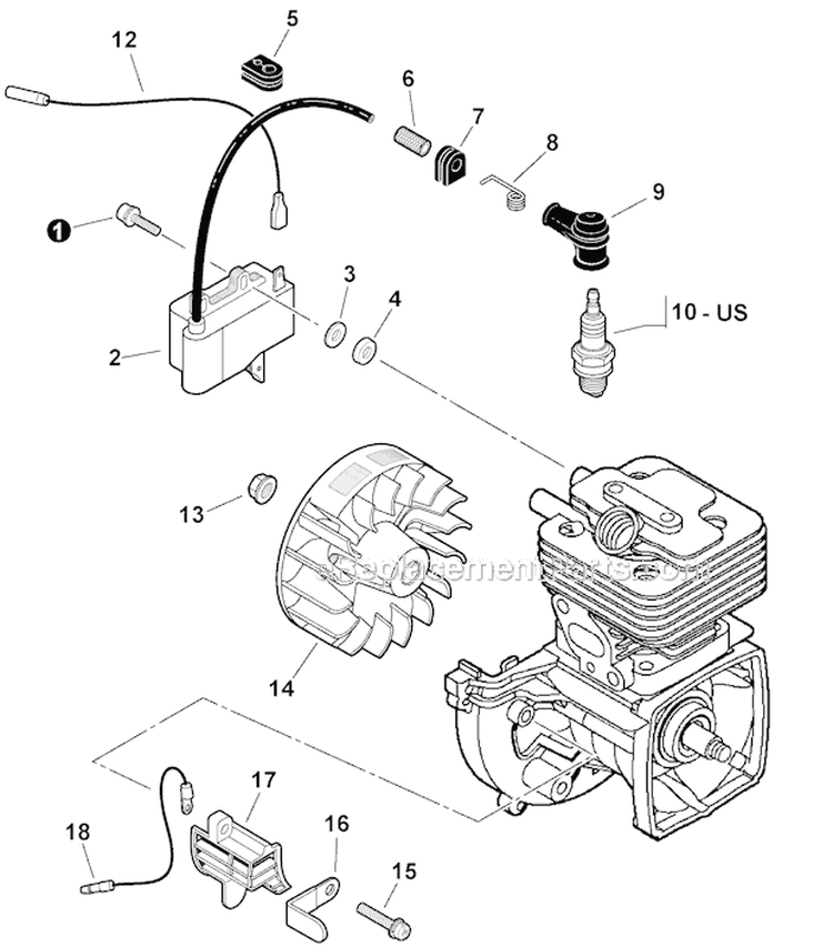Flywheel, Ignition Diagram and Parts List for PE-266S T43712001001-T43712999999 Echo Edger