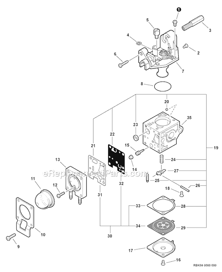 Carburetor - Rb-K84 Diagram and Parts List for PE-266S T43813001001-T43813999999 Echo Edger