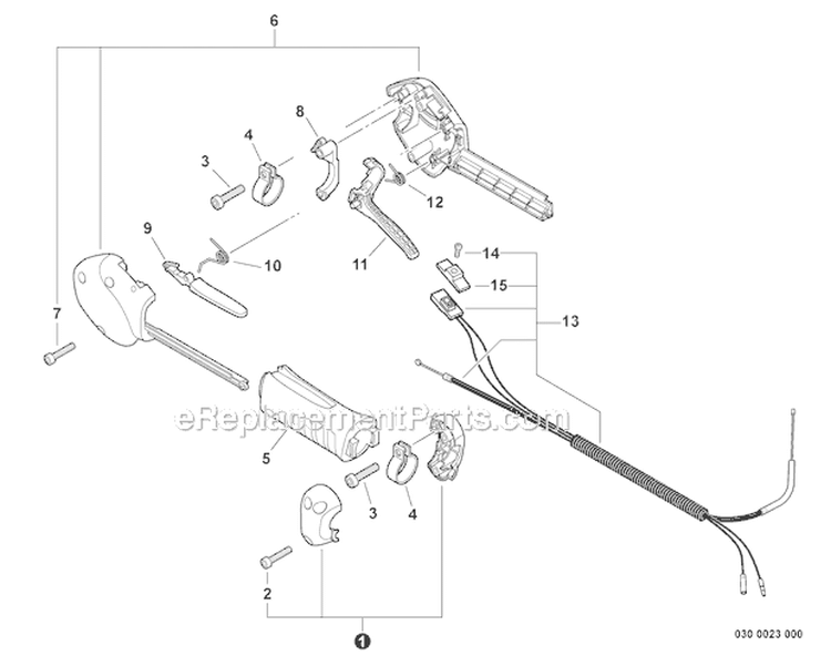 Control Handle, Control Cable Assembly Diagram and Parts List for PE-266S T43813001001-T43813999999 Echo Edger