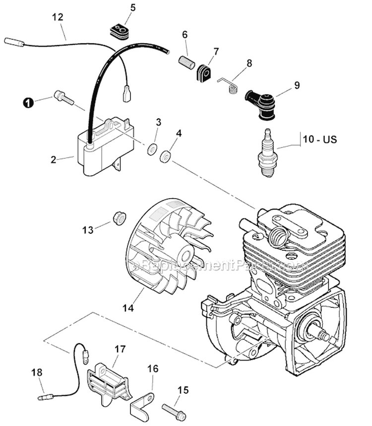 Flywheel, Ignition Diagram and Parts List for PE-266S T43813001001-T43813999999 Echo Edger