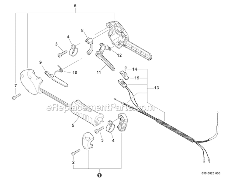 Control Handle, Control Cable Assembly Diagram and Parts List for PE-266 T41813001001-T41813999999 Echo Edger