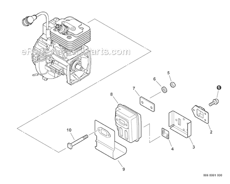 Exhaust Diagram and Parts List for PE-266 T41813001001-T41813999999 Echo Edger