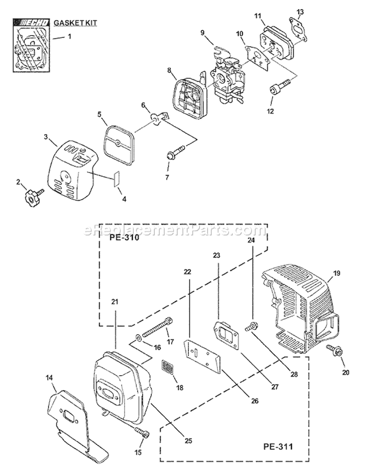 Page F Diagram and Parts List for PE-311 02001001-02999999 Echo Edger