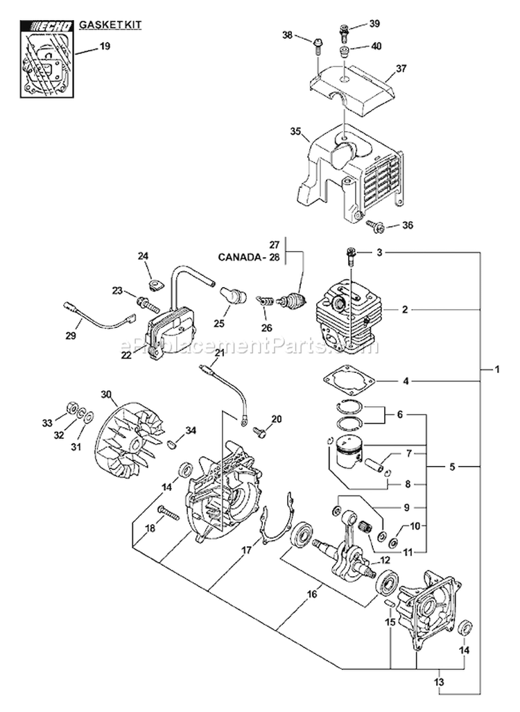 Page C Diagram and Parts List for PE-311 10001001-10999999 Echo Edger