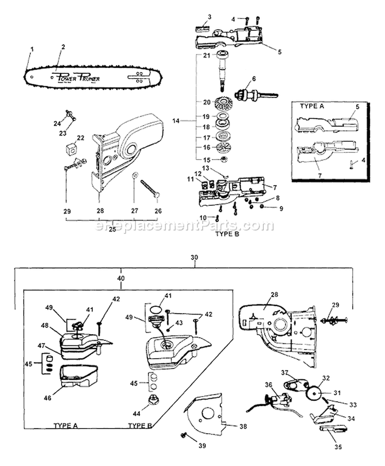 Page D Diagram and Parts List for PP-1400 Type 1E -After S/N 007864 Echo Pole Saw