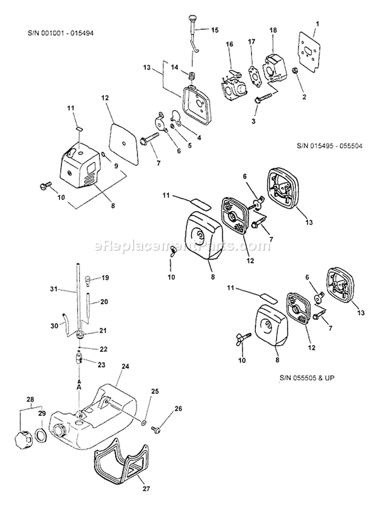 Page F Diagram and Parts List for PP-800 Type 1E -001001-055504 Echo Pole Saw