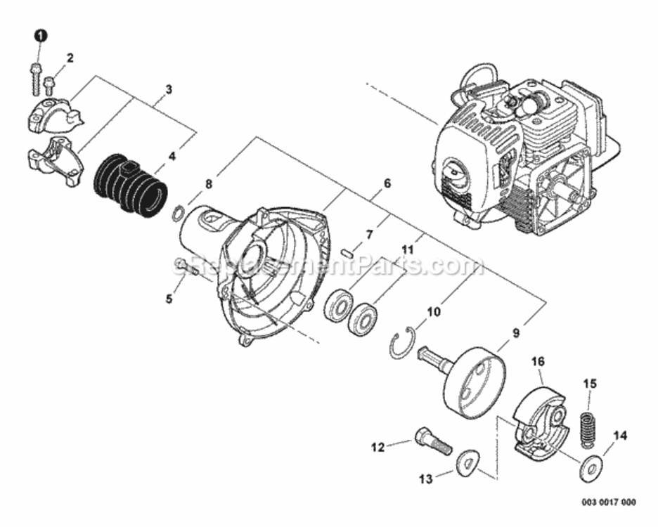Clutch_Fan_Case Diagram and Parts List for PPF-280 E09612001001 - E09612999999 Echo Pole Saw