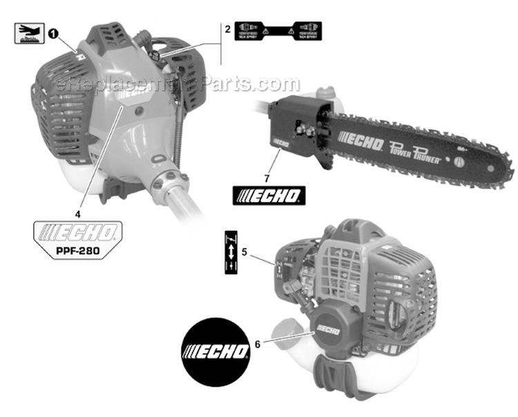 Page O Diagram and Parts List for PPF-280  Echo Pole Saw