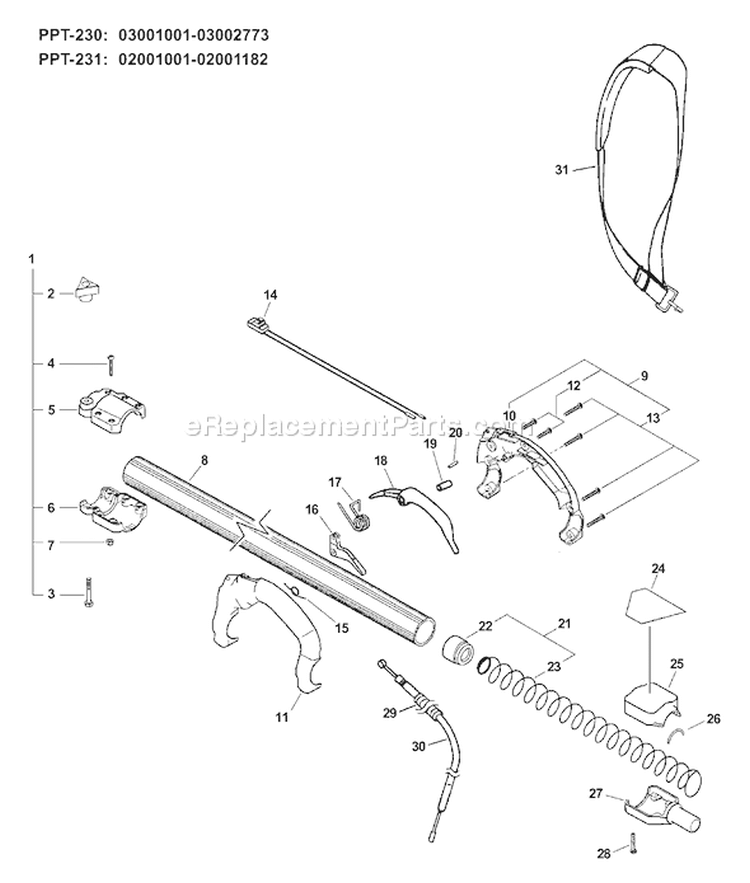 Page H Diagram and Parts List for PPT-231 02001001-02001182 Echo Pole Saw